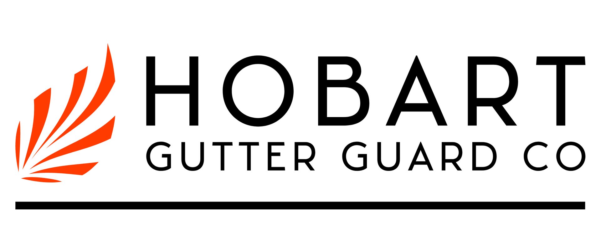 A logo for hobart gutter guard co. with an orange leaf on a white background.