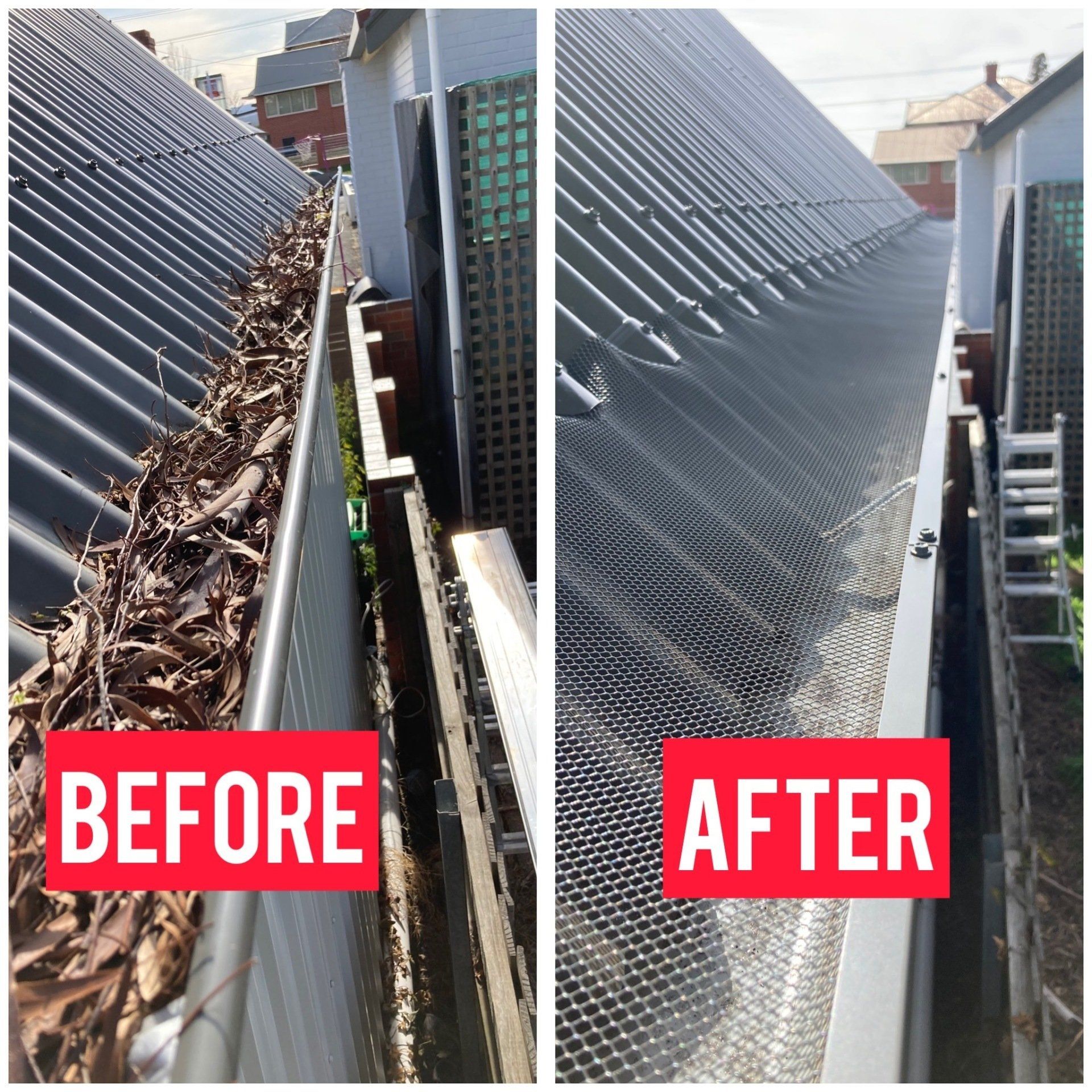 before-and-after gutter guard installation