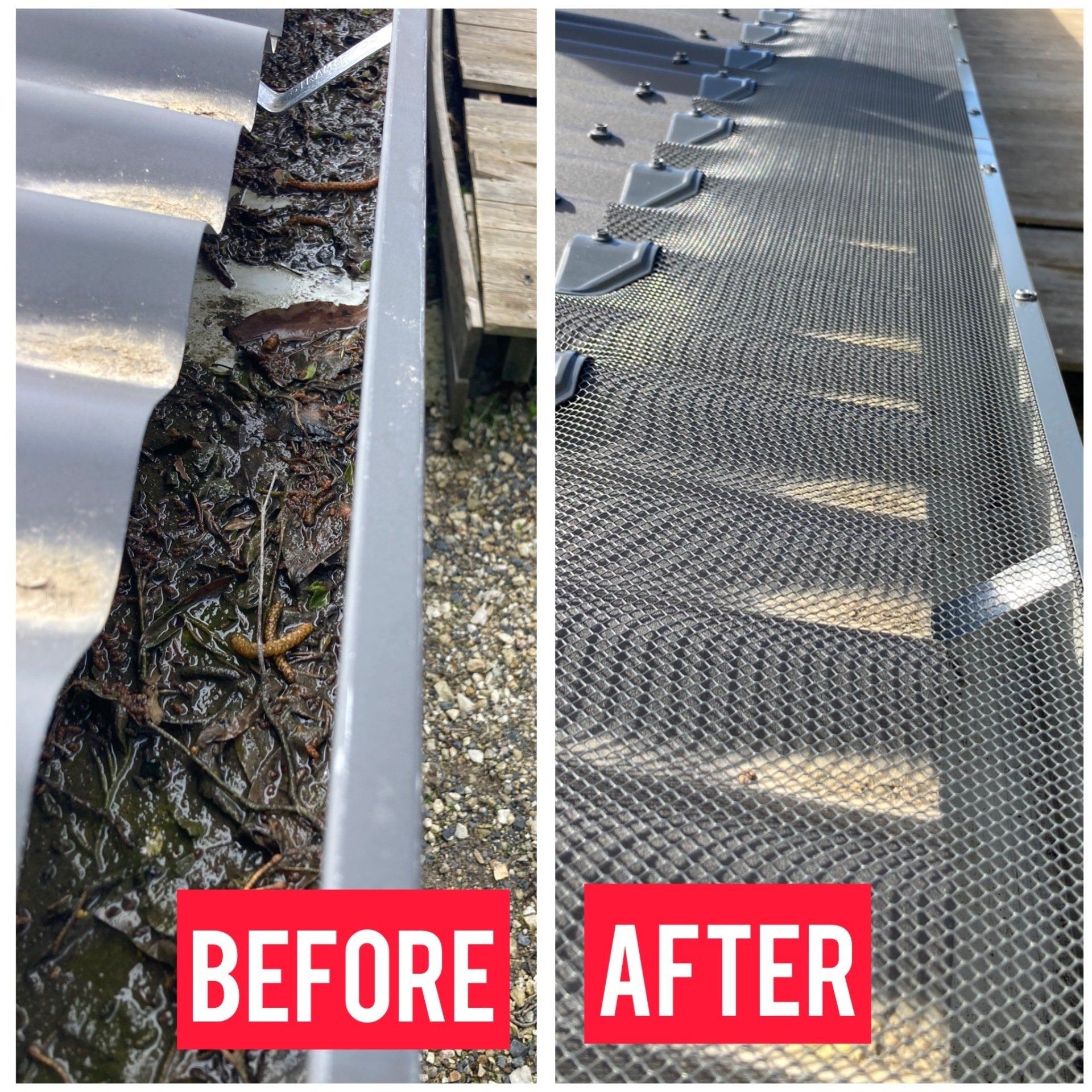 before-and-after gutter guard installation