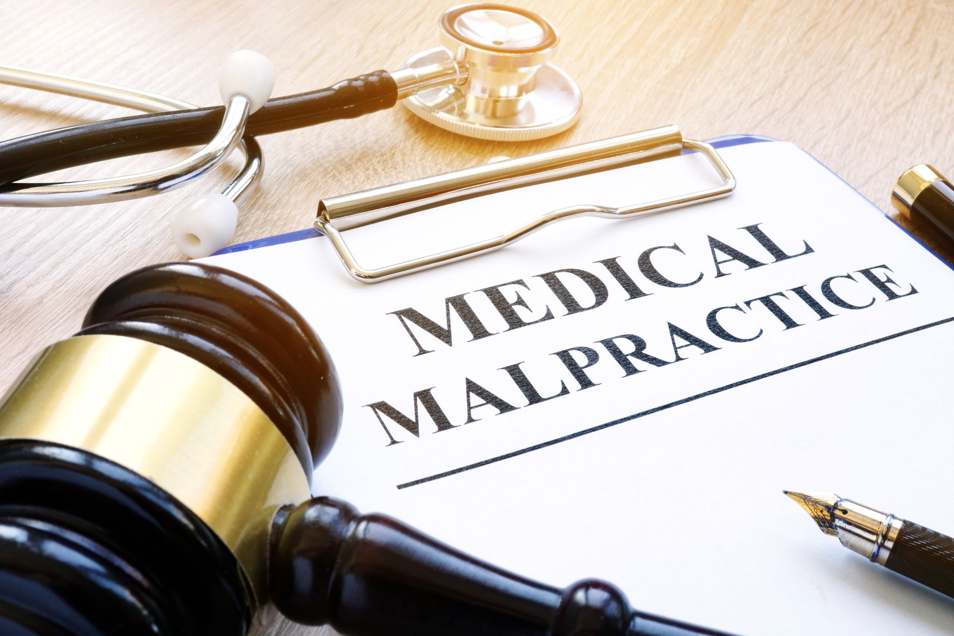 medical malpractice on paper with a stethoscope