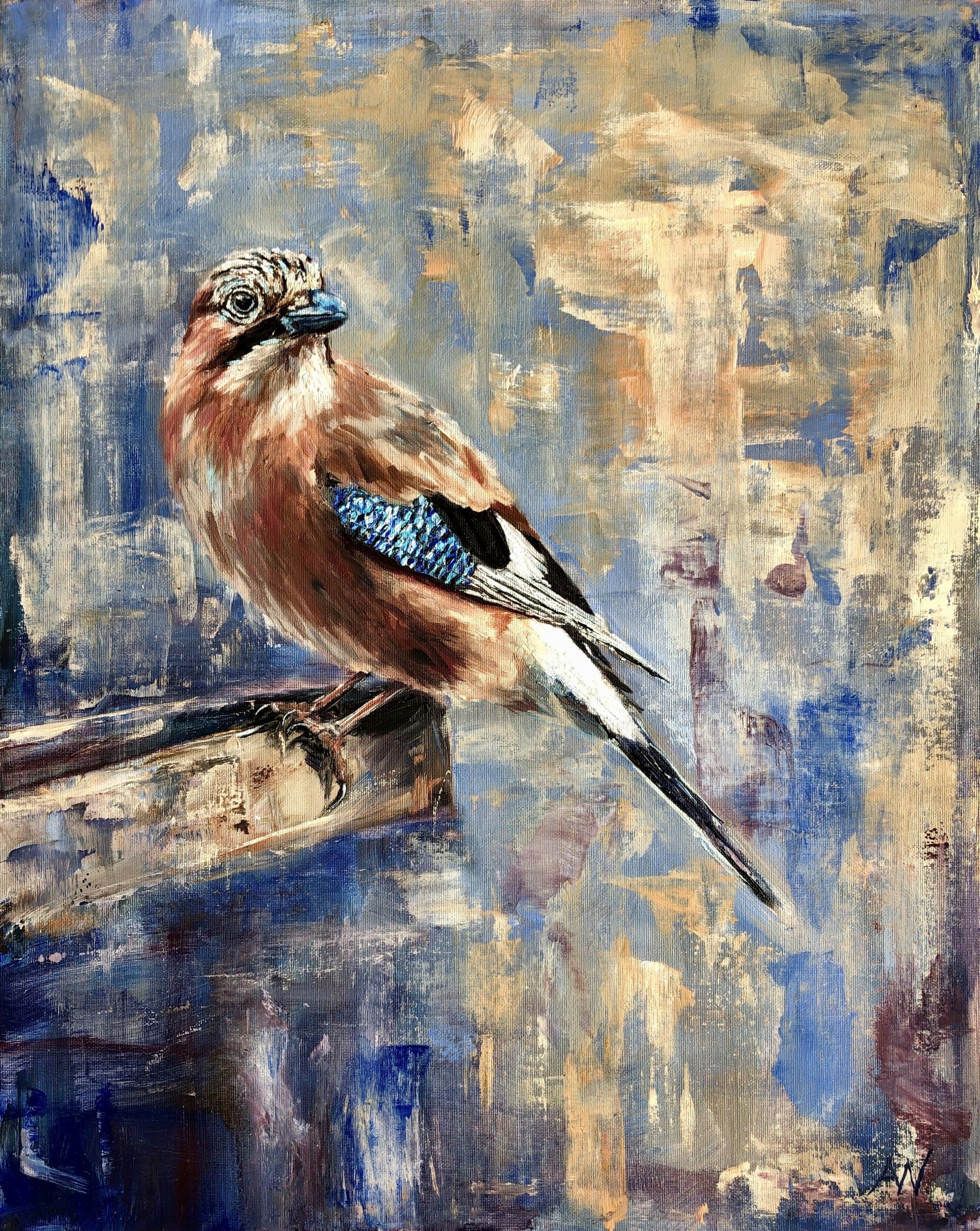 roodborstje, schilderij van een roodborstje, painting of a robin, robin, bird painting, kingfisher painting