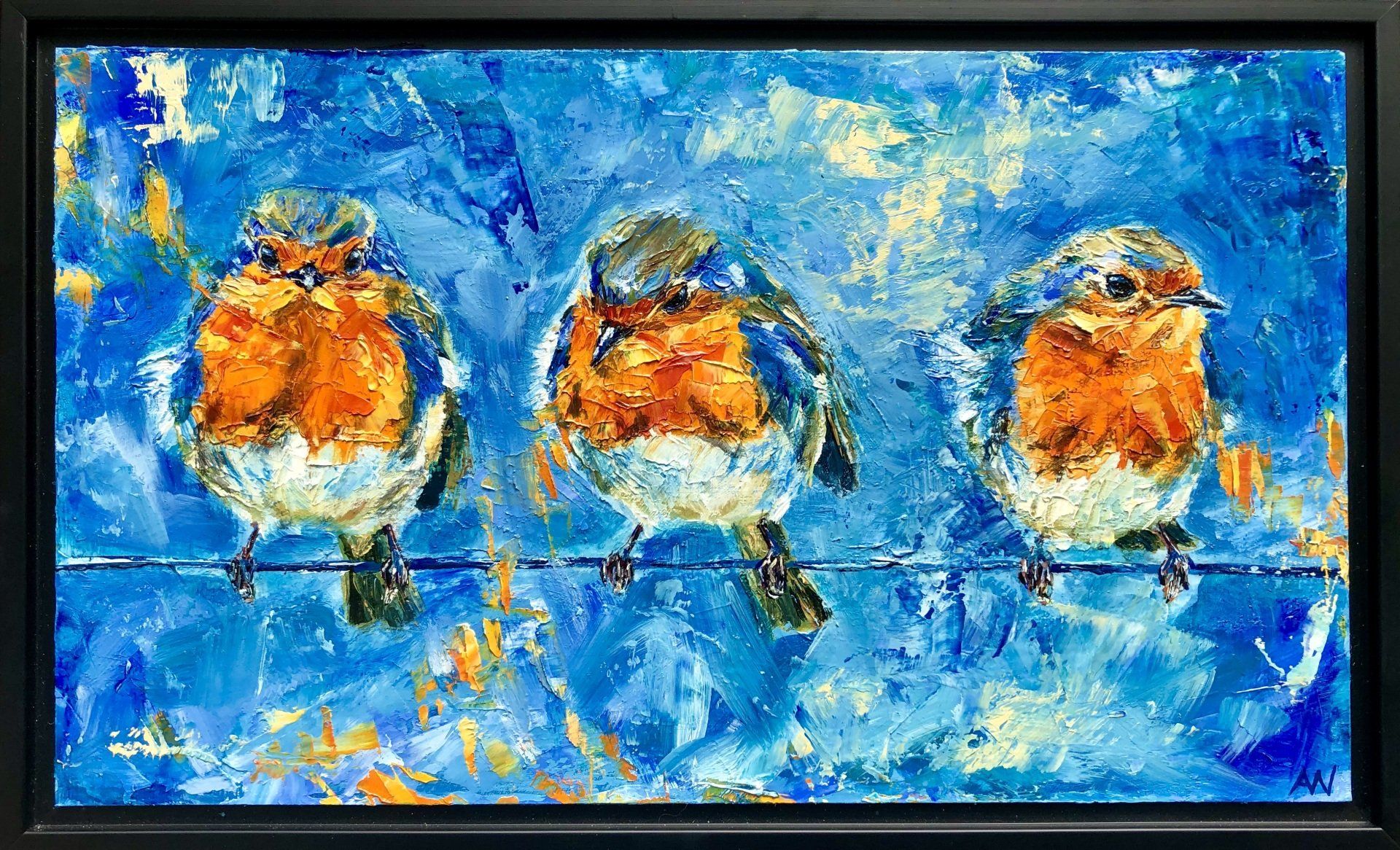 roodborstje, schilderij van een roodborstje, painting of a robin, robin, bird painting, kingfisher painting
