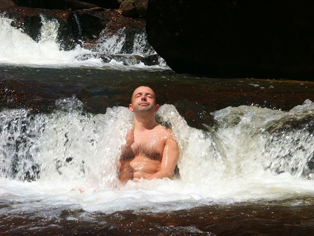 Relaxing at Kurrundi Creek rapids, Kakadu, wet season bushwalk