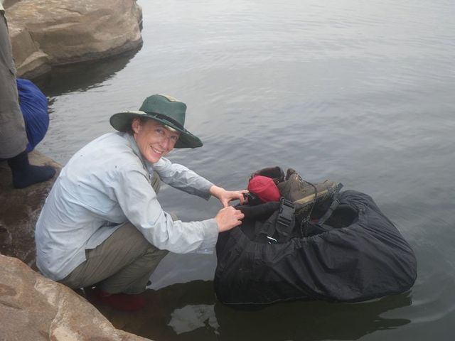 Twin Falls Creek, Kakadu, preparing for a pack float on wet season (Kudjewk) expedition