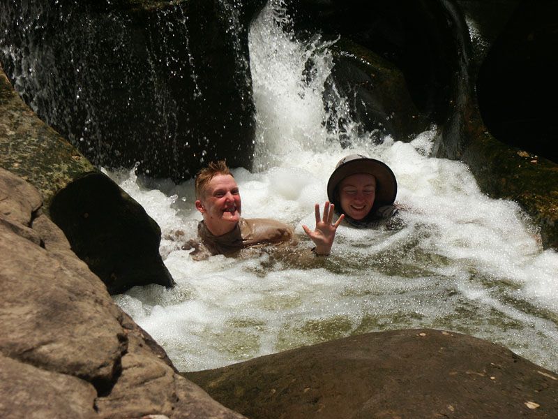 Purnululu/Bungle Bungles, wet season. Having a swim at one of the Willis's Walkabouts bushwalking base camps.