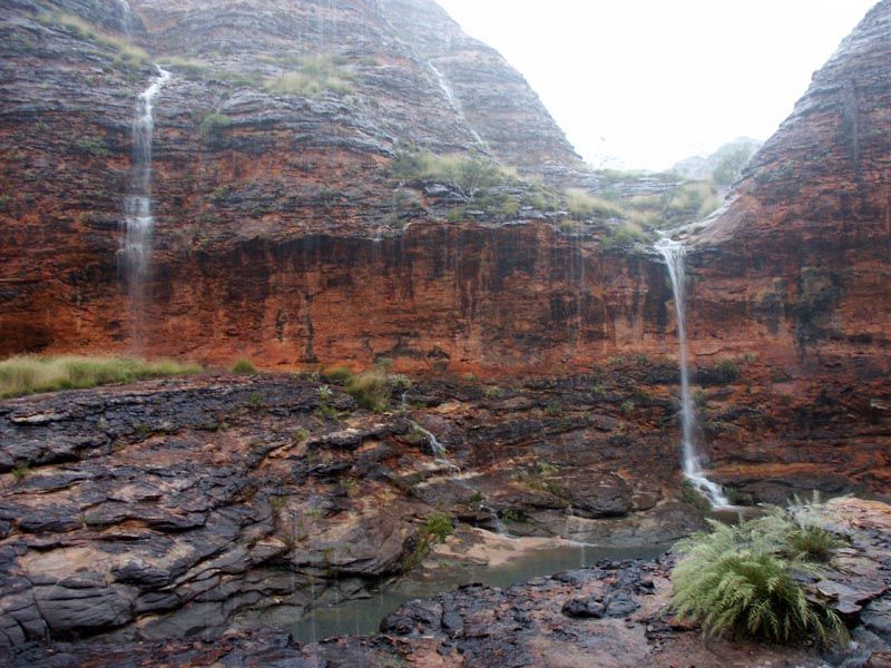 Purnululu/Bungle Bungles, wet season. Wet season waterfalls, Piccaninny Gorge.