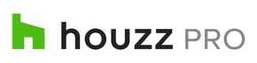 The Houzz Pro logo featuring a green stylized house icon to the left of the black text 'houzz' and gray text 'PRO'.