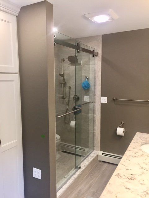 bathroom shower with glass door