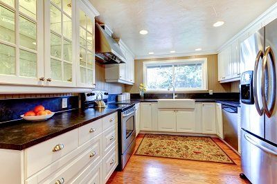 kitchen with white cupboards