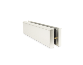 Una scatola bianca con una cornice di metallo è appoggiata su una superficie bianca.