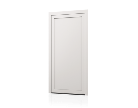 Una porta bianca è appoggiata su una superficie bianca.