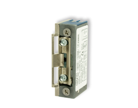 Un primo piano di un dispositivo metallico con viti su uno sfondo bianco