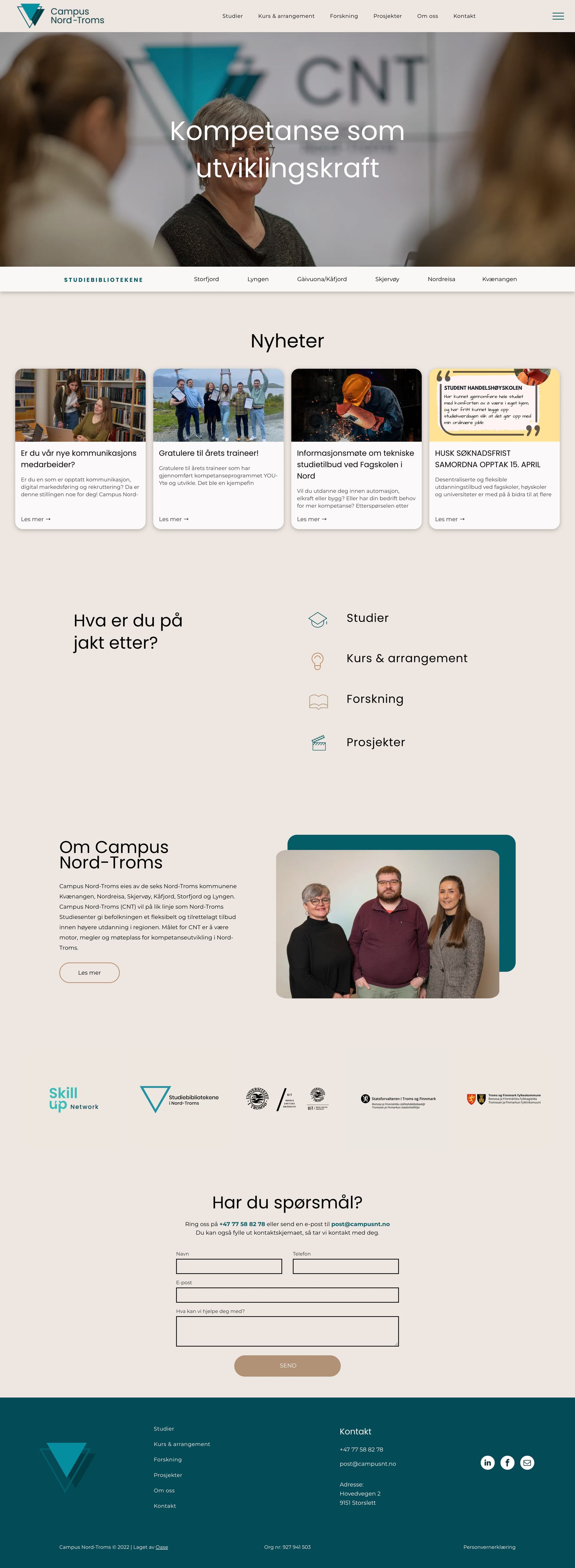 Campus Nord-Troms' nettside laget av Oase Media