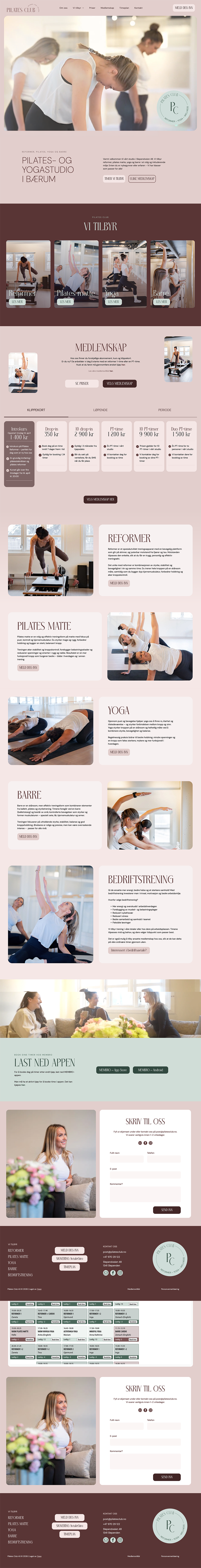 Pilates Club sin nettside laget av Oase Media