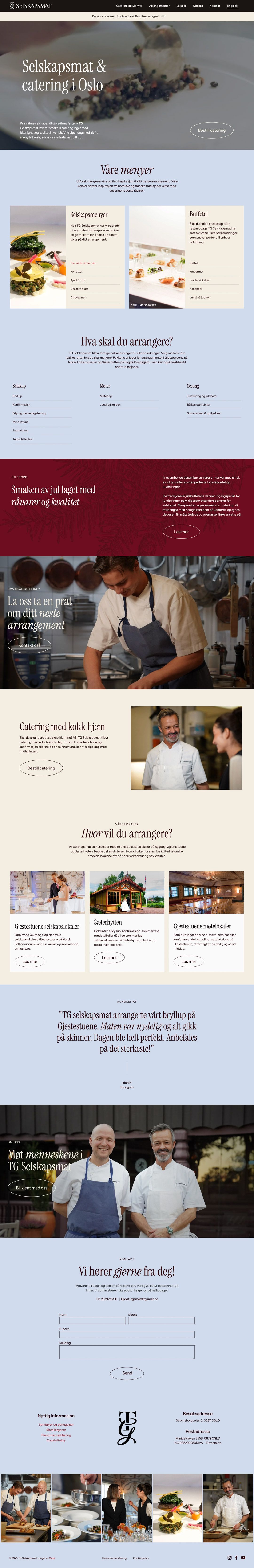 TG Selskapsmats nettside laget av Oase Media