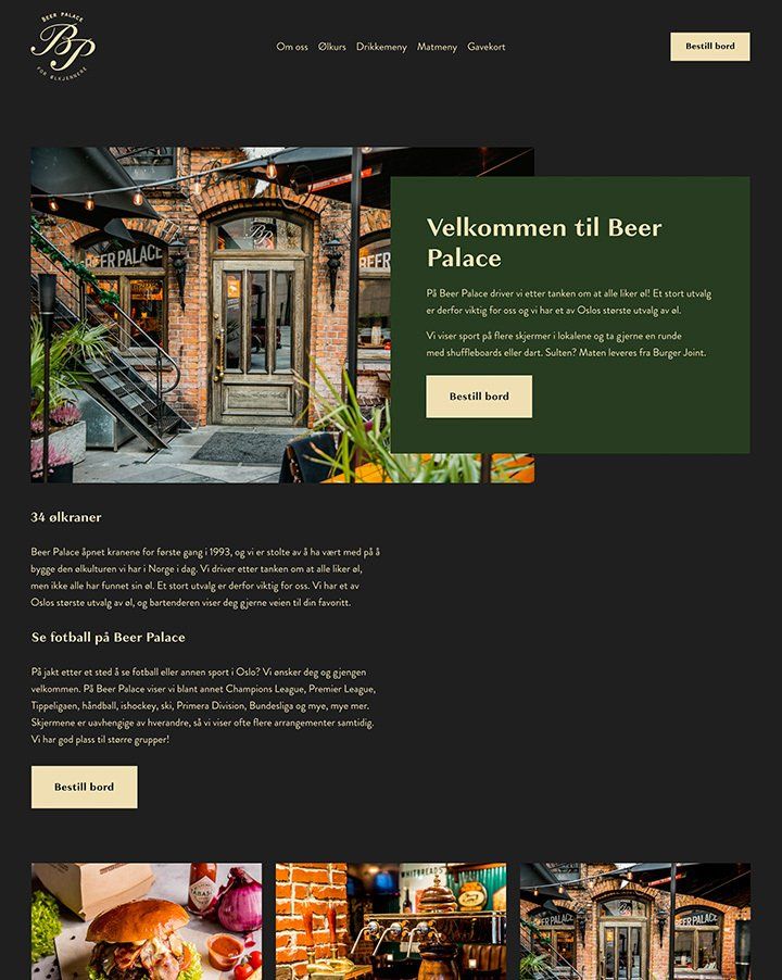 Nettside til Beer Palace laget av Oase Media