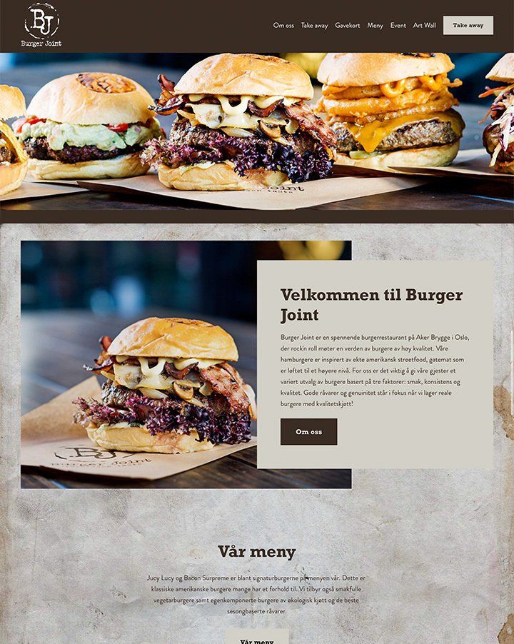 Nettside til Burger Joint laget av Oase Media
