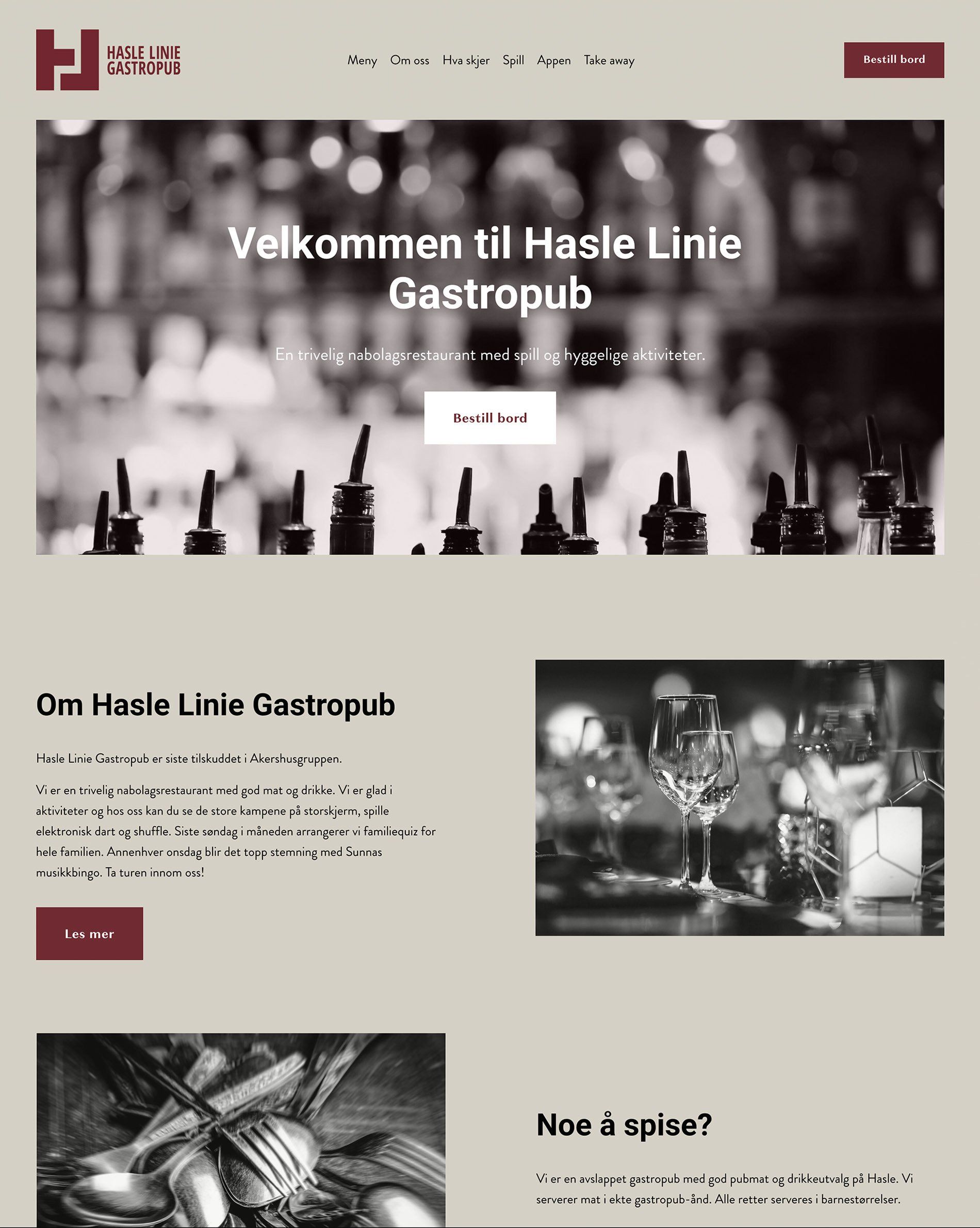 Nettside til Hasle Linie Gastropub laget av Oase Media