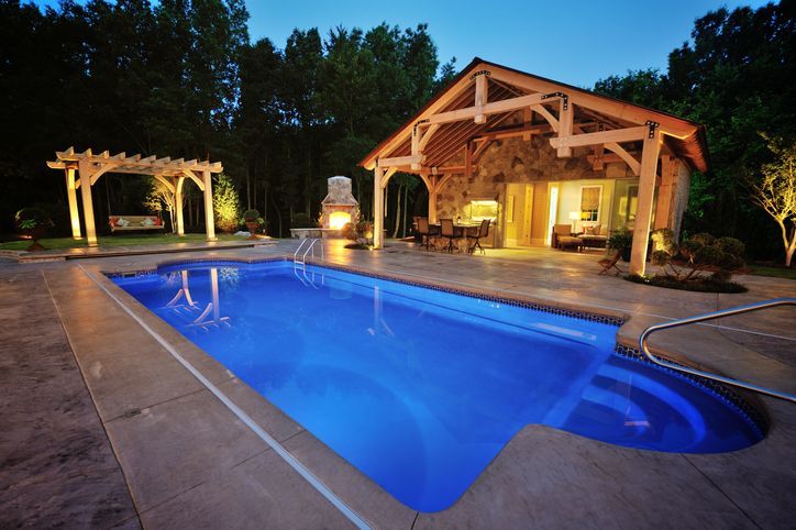 Back yard swimming pool of luxury home.