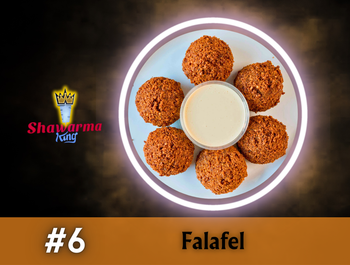 Falafel balls with dipping sauce arranged on a plate, food from Shawarma King.