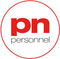 The pn personnel logo is in a red circle on a white background.