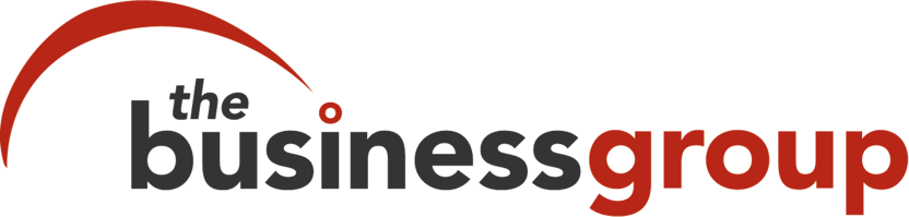 A logo for the business group with a red circle in the middle