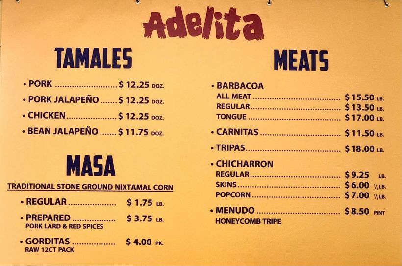 Adelita Menu — Vegetable & Meat Wrapped in Tortilla in San Antonio, TX