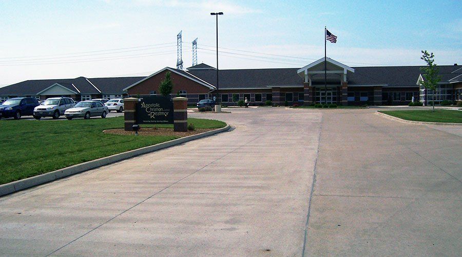 A commercial concrete parking lot.