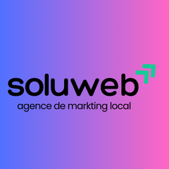 Un logo coloré pour soluweb sur fond violet et rouge.
