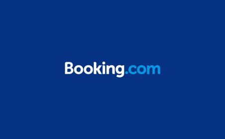 Le logo booking.com est sur fond bleu.