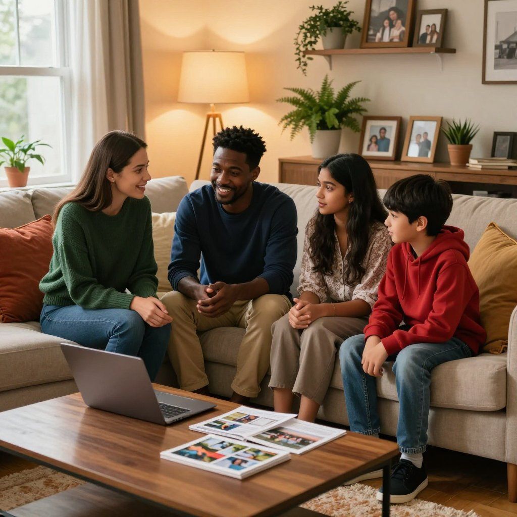 family sitting insde a lounge