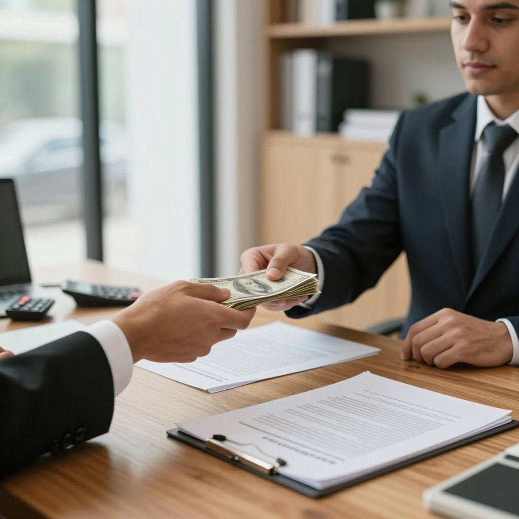 man handing money over