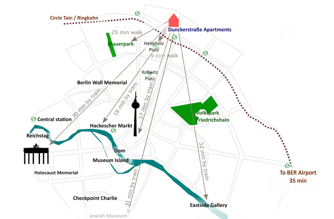 Location map of our holiday rentals on Dunckerstraße in Prenzlauer Berg, Berlin.