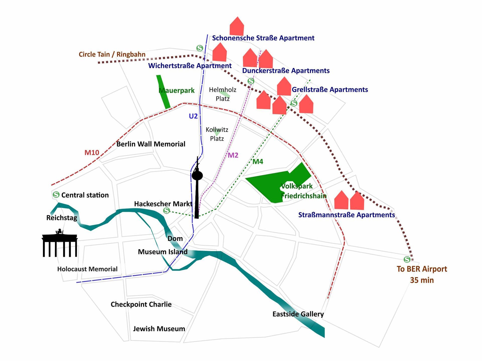 Klicke um die Standorte auf Google Maps zu sehen. Karte unserer Ferienwohnungen in Berlin.