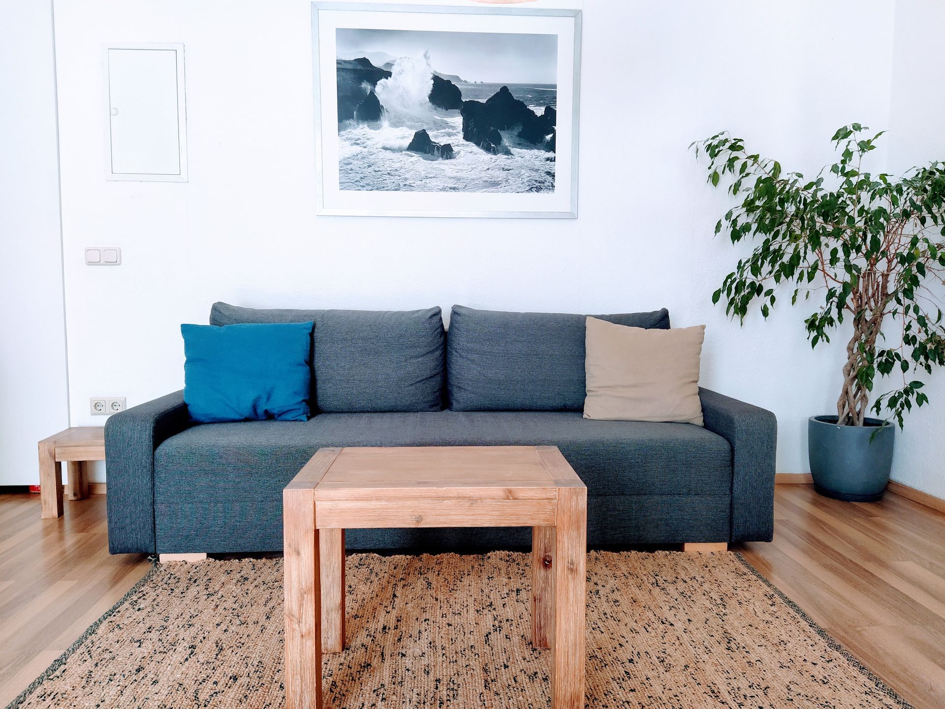 Ansicht vom Sofa, das auch in ein Bett umgewandelt werden kann