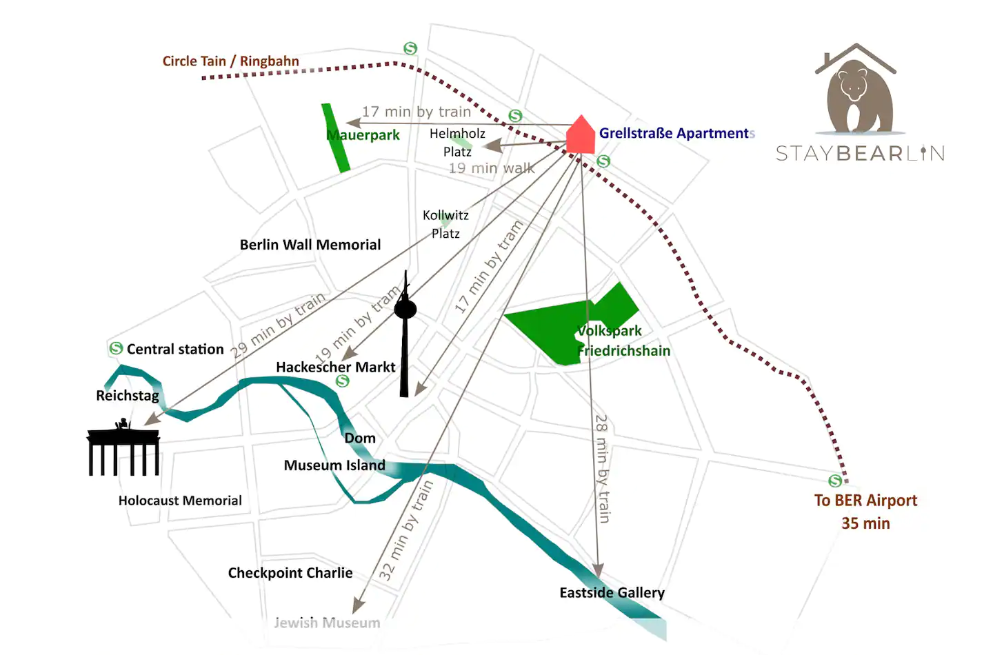 Lageplan unserer Ferienunterkünfte in der Grellstraße im Prenzlauer Berg, Berlin.