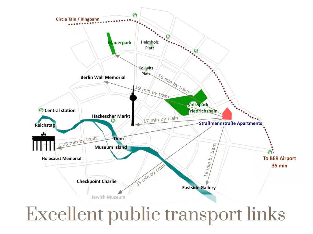 Location map of our holiday rentals on Grellstraße in Prenzlauer Berg, Berlin.