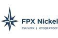 Logo of FPX Nickel, blue compass rose graphic next to company name. Stock tickers below.