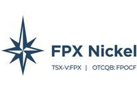 Logo of FPX Nickel, blue compass rose graphic next to company name. Stock tickers below.