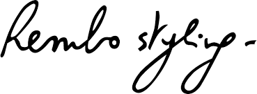 Das Wort „Rembo Styling“ ist in Schreibschrift auf weißem Hintergrund geschrieben.