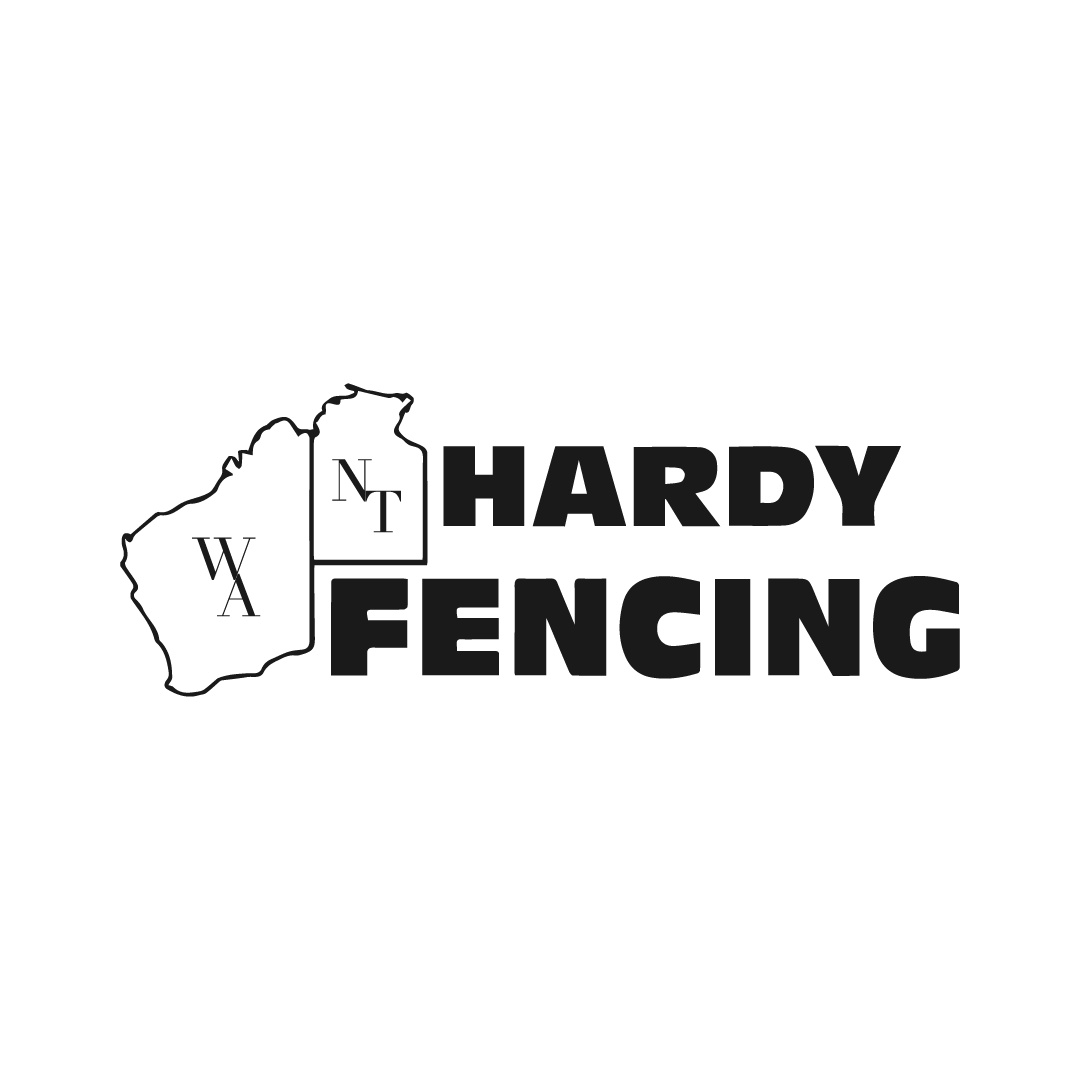 Logo for Hardy Fencing featuring outlines of WA and NT states with text: HARDY FENCING.