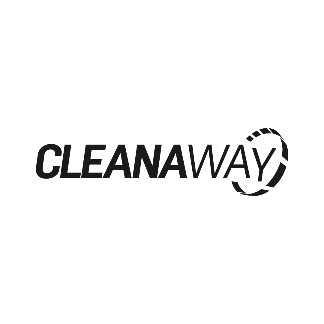 Cleanaway logo: Black text with a recycling symbol replacing the “O”.