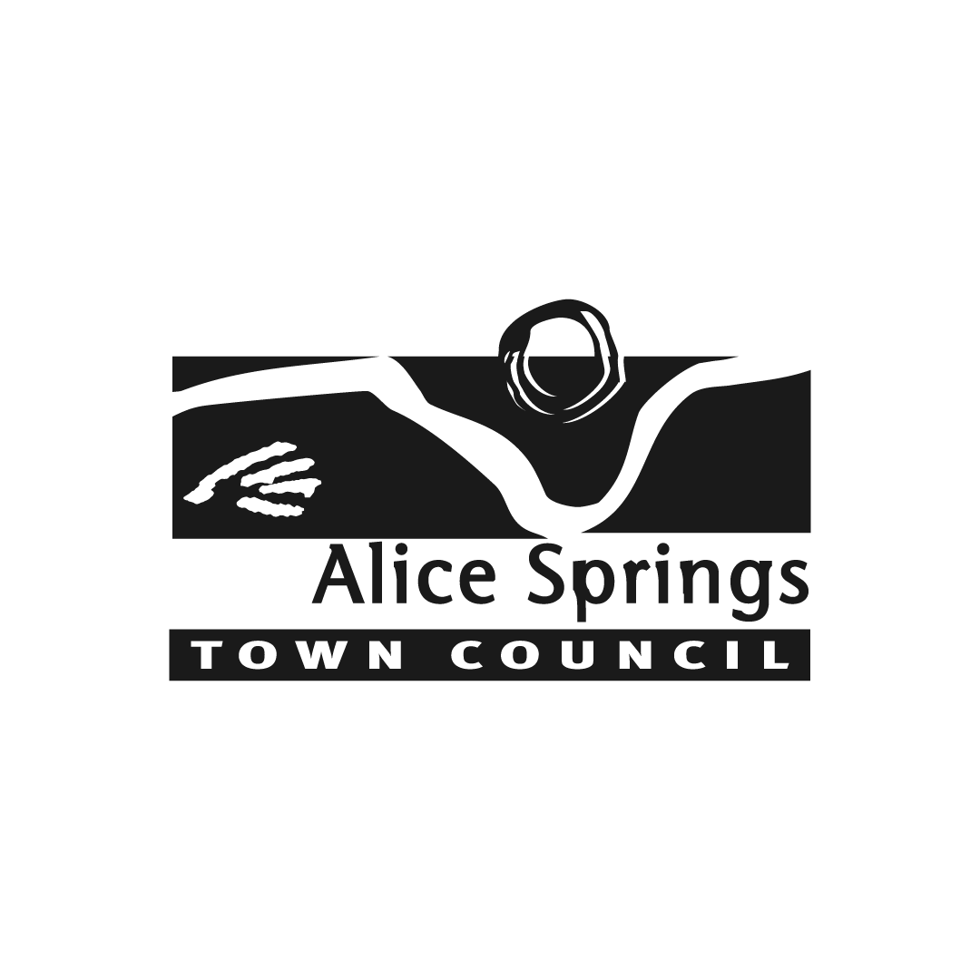 Alice Springs Town Council logo: black and white graphic of a handprint and desert scenery.