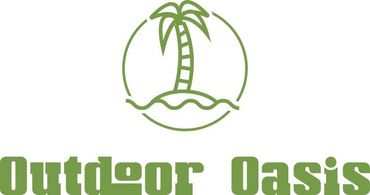 Green logo: Palm tree within a circle over the ocean with the text 