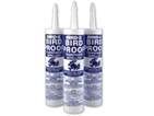 Three bottles of bird proof roof sealant on a white background.