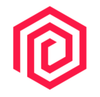 Rood, gestileerd zeshoekig logo met een interne spiraal.