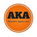 A circular orange logo with a white outline reading "AKA Detective Agency, Inc." in bold black lettering.