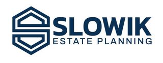 The logo for slowik estate planning is blue and white.