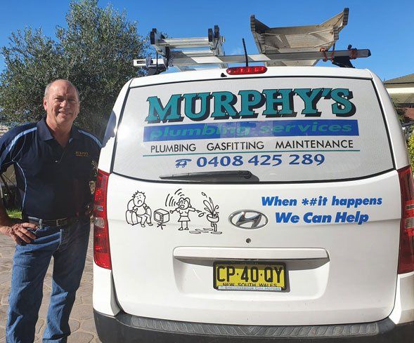 Murphy Plumbing Service Van And Owner — Plumbing & Gas in Dapto, NSW