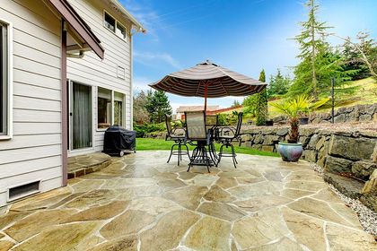 a house patio made of stamped concrete